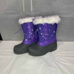 Purple Snowflake Thermolite Kids Snow Winter Rain Boots Fur Lined Size 3